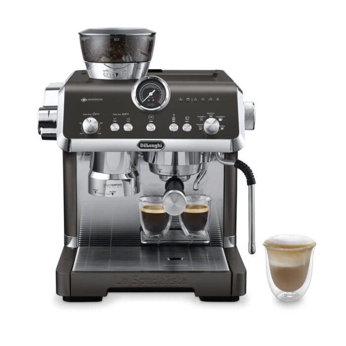 De'Longhi Siebträgermaschine La Specialista Arte EC9155.MB, Espressomaschine mit Mahlwerk, 8 Mahlgrade, 15 Bar, 3 Temperaturen, Milchschaumdüse, 1550W, 1,7L Tank, Edelstahl/Schwarz inkl. Barista-Kit