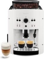 KRUPS Arabica Picto Kaffeevollautomat, kompaktes Design, einfache Bedienung, intuitiv einstellbarer Drehregler, Milchschaumdüse, 2-Tassen-Funktion, Kaffeemaschine, Schwarz, EA810870