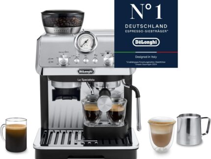 De'Longhi Siebträgermaschine La Specialista Arte EC9155.MB, Espressomaschine mit Mahlwerk, 8 Mahlgrade, 15 Bar, 3 Temperaturen, Milchschaumdüse, 1550W, 1,7L Tank, Edelstahl/Schwarz inkl. Barista-Kit