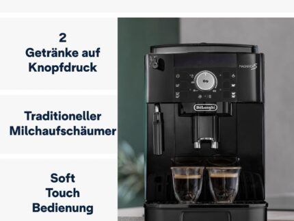De’Longhi Magnifica S - Perfetto Kaffeevollautomat mit klassischem Milchaufschäumer, Espresso- und Cappuccino Kaffeemaschine, Bedienfeld mit Tasten, Schwarz (ECAM11.112.B)