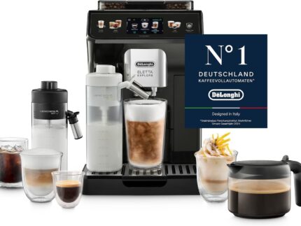 De’Longhi Eletta Explore - Perfetto Kaffeevollautomat mit LatteCrema-Milchaufschäumer, 50 Getränke inklusive Cold Brew auf Knopfdruck, farbiges Touch-Display, Dunkelgrau (ECAM452.67.G)