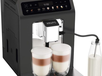 KRUPS Evidence One Kaffeevollautomat mit Milchschlauch, One-Touch-Cappuccino, 12 Getränkespezialitäten, 2-Tassen-Funktion, Farbdisplay, Kaffeemaschine, TÜV-Siegel, Schwarz, EA895N10
