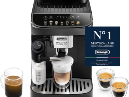 De’Longhi Magnifica Evo - Perfetto Kaffeevollautomat mit LatteCrema-Milchaufschäumer, 7 One-Touch-Getränke, Cappuccino, Espresso Kaffeemaschine, Soft-Touch-Bedienfeld, Schwarz (ECAM292.81.B)