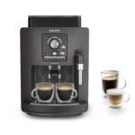 KRUPS Arabica Picto Kaffeevollautomat, kompaktes Design, einfache Bedienung, intuitiv einstellbarer Drehregler, Milchschaumdüse, 2-Tassen-Funktion, Kaffeemaschine, Schwarz, EA810870