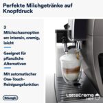 De'Longhi Dinamica Plus ECAM380.95.TB, Kaffeevollautomat mit LatteCrema Milchsystem, One-Touch-Cappuccino, mit 24 Rezepten, 3,5-Zoll TFT-Farbdisplay, 1450W, Titan/Schwarz