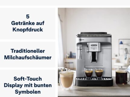 De’Longhi Magnifica Evo - Perfetto Kaffeevollautomat mit klassischem Milchaufschäumer, 4 One-Touch-Getränke, Cappuccino, Espresso Kaffeemaschine, Soft-Touch-Bedienfeld, Silber (ECAM292.33.SB)