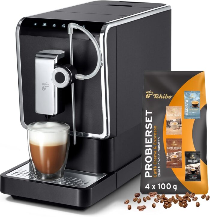 Tchibo Kaffeevollautomat Esperto Pro mit One Touch Funktion für Caffè Crema, Espresso und Milchspezialitäten, Anthrazit - INKLUSIVE Kaffeeprobierset GRATIS