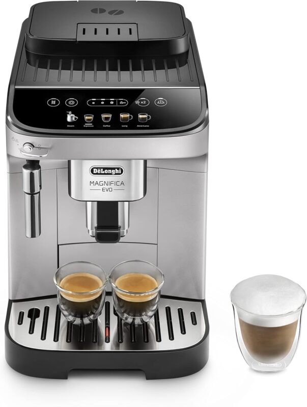 De’Longhi Magnifica Evo - Perfetto Kaffeevollautomat mit klassischem Milchaufschäumer, 4 One-Touch-Getränke, Cappuccino, Espresso Kaffeemaschine, Soft-Touch-Bedienfeld, Silber (ECAM292.33.SB)