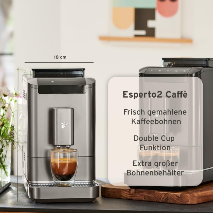 Tchibo Kaffeevollautomat Esperto2 Caffè mit 2-Tassen-Funktion für Caffè Crema und Espresso, Granite Black - INKLUSIVE Kaffeeprobierset GRATIS