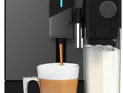 Cecotec Cremmaet Latte Touch Kaffeevollautomat, 19 bar, Thermoblock, 12 Getränke, 4 Profile, Wasser 1,1 l und 400 ml Milch, TFT-Display, konische Mühle, automatische Reinigung, höhenverstellbar