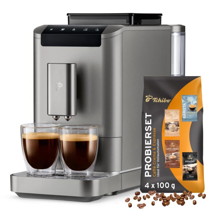 Tchibo Kaffeevollautomat Esperto2 Caffè mit 2-Tassen-Funktion für Caffè Crema und Espresso, Granite Black - INKLUSIVE Kaffeeprobierset GRATIS